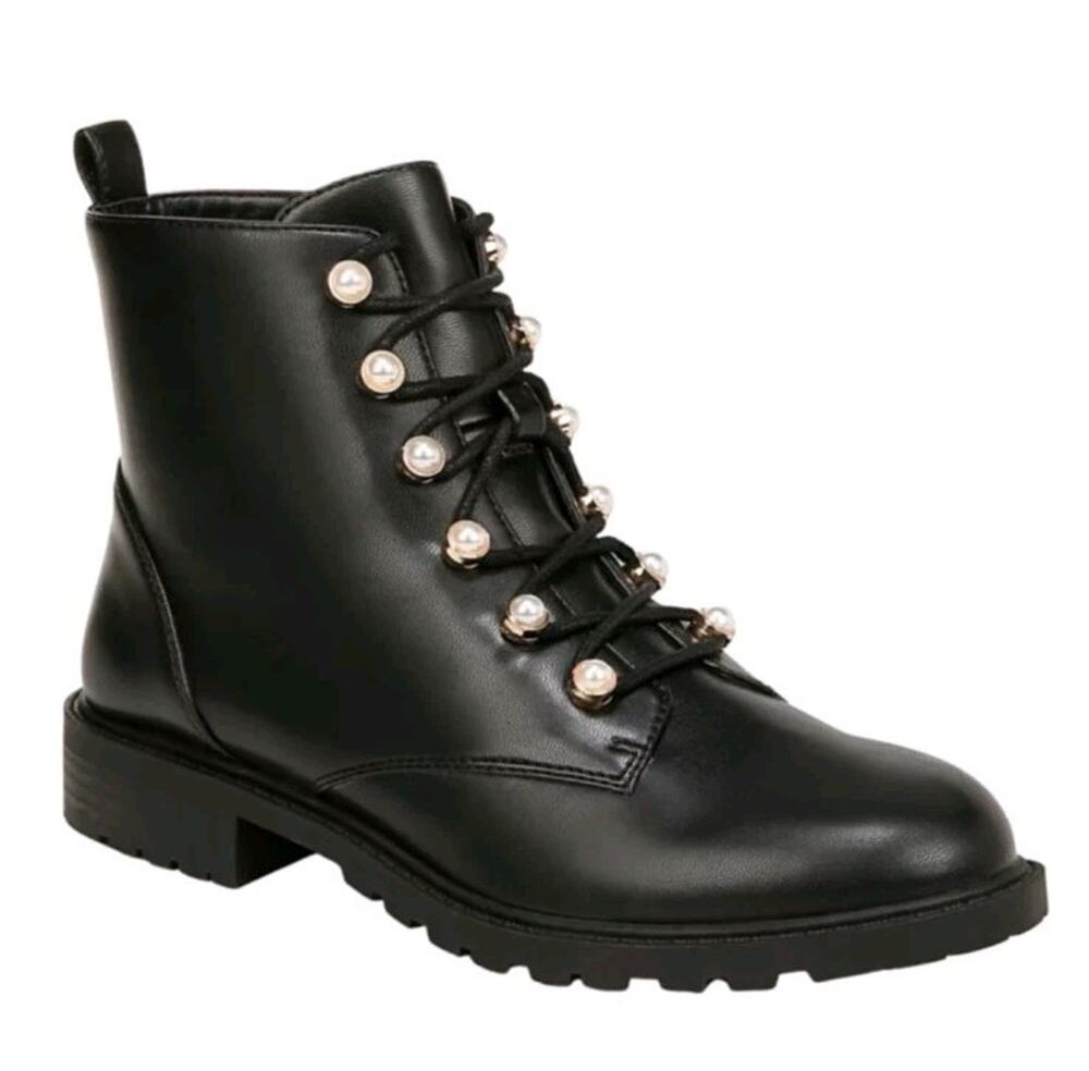 Crown & Ivy Max Combat Boots Womens SZ 10M Black Pearl Eyelets NIB